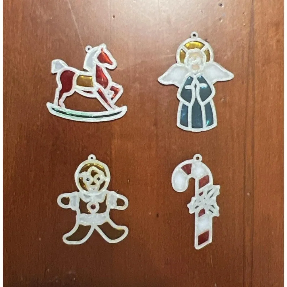 Vintage Stained Glass Style‎  Traditional Christmas Ornaments 4Pc